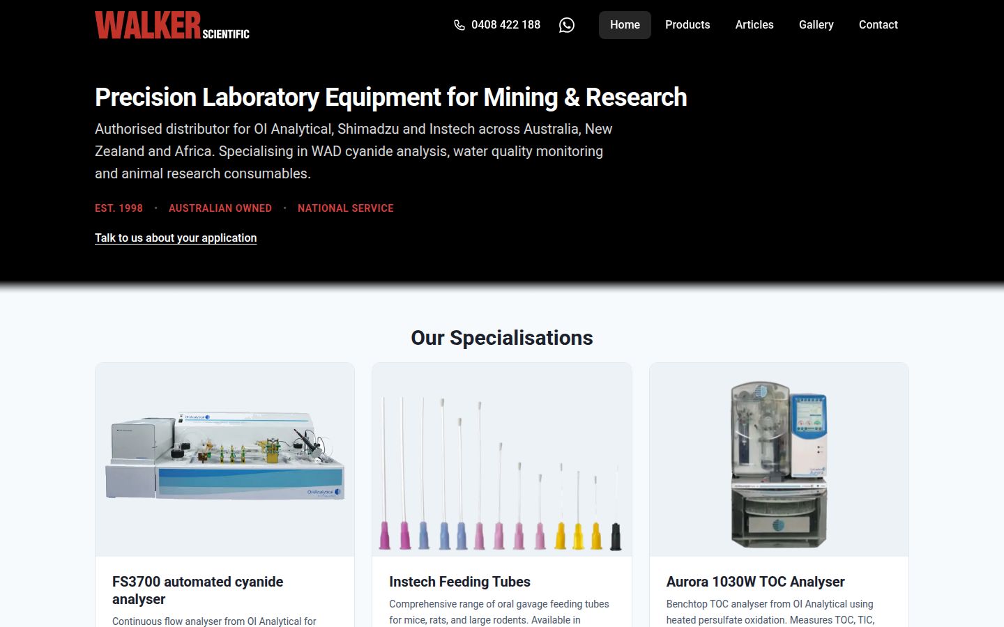 New Walker Scientific website hero after the rebuild